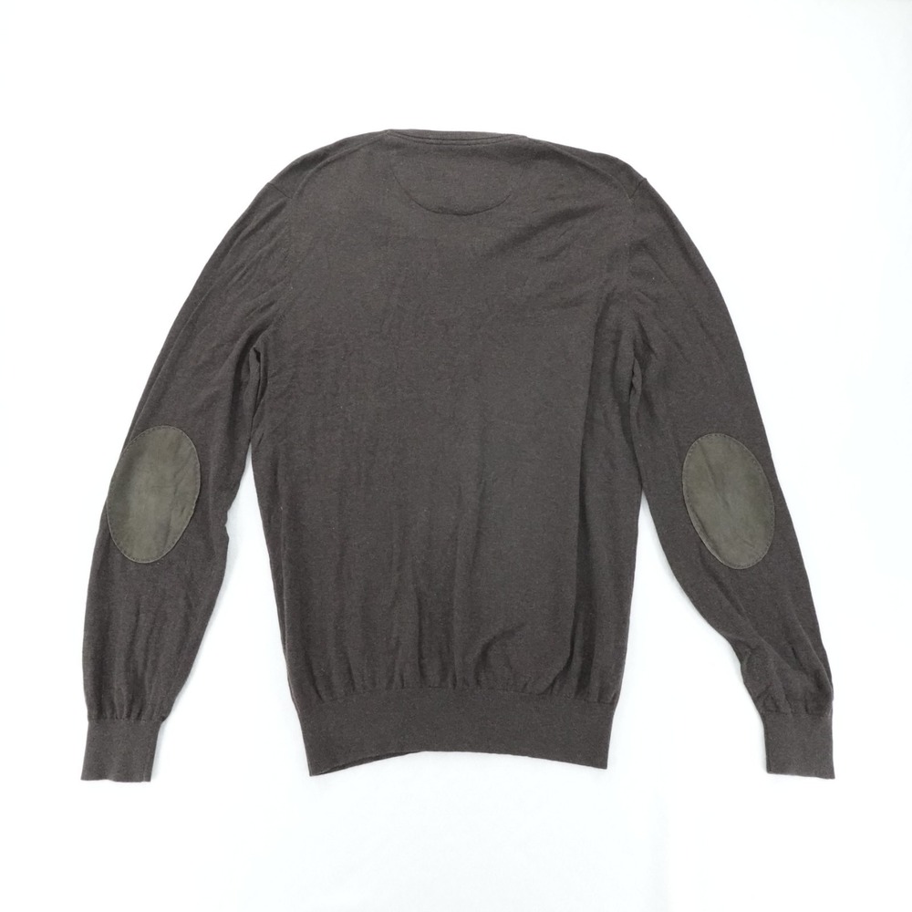 Massimo Dutti Sweater Mens L Brown V Neck Silk Cashmere Elbow Patch Luxury - Picture 2 of 9